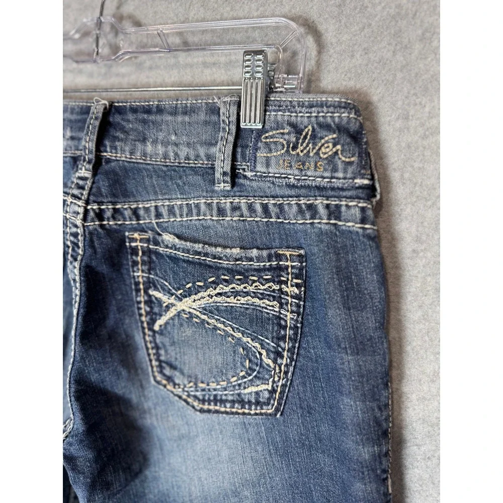 Silver Jeans Suki Womens 30 Bootcut Jeans Dark Wash Denim‎ White Stitching